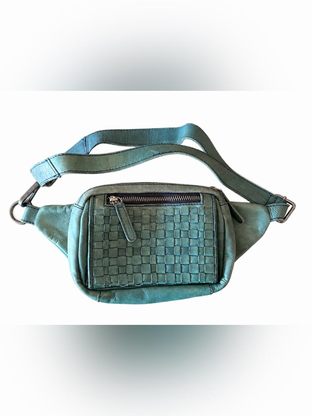 Woven Leather Crossbody Belt Bag - Teal Bottega Veneta vintage Vilenca Holland